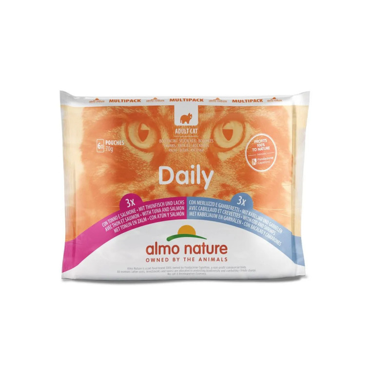 Almo Nature Gatto Daily Multipack 60 Bustine da 70g Tonno/Salmone e Merluzzo/Gamberetti - Normalmente Venduto €65,00